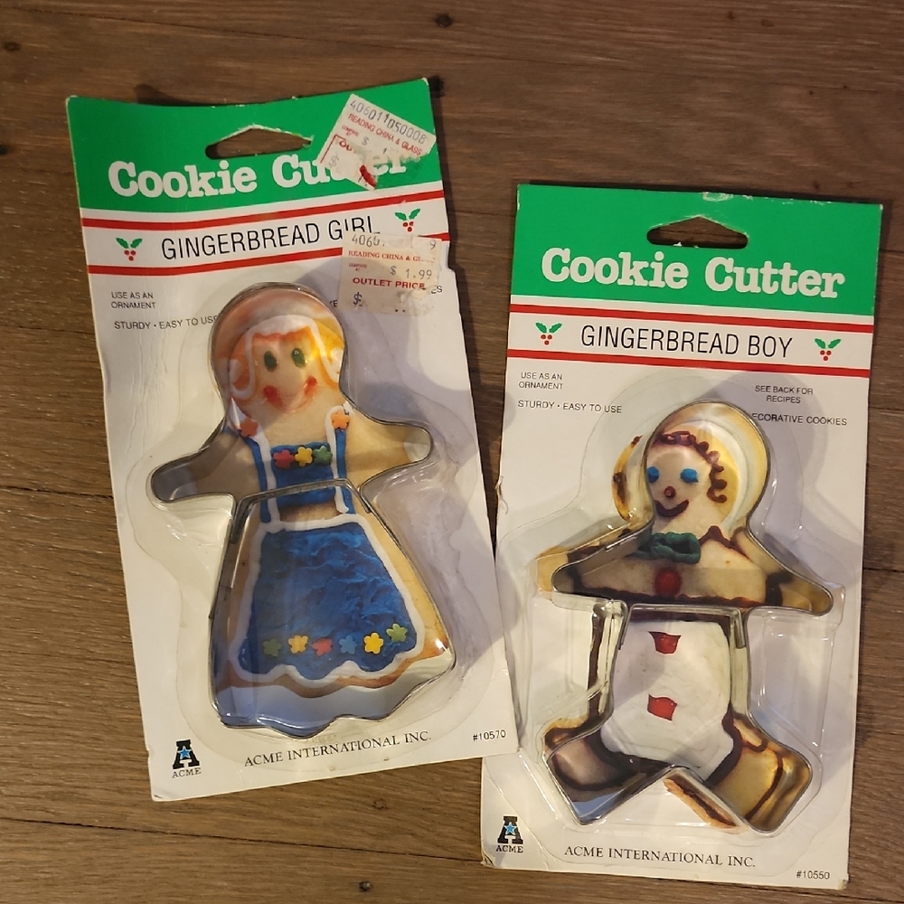 ACME International Gingerbread Girl & Boy Cookie Cutter Set.VTG Holiday Xmas NEW